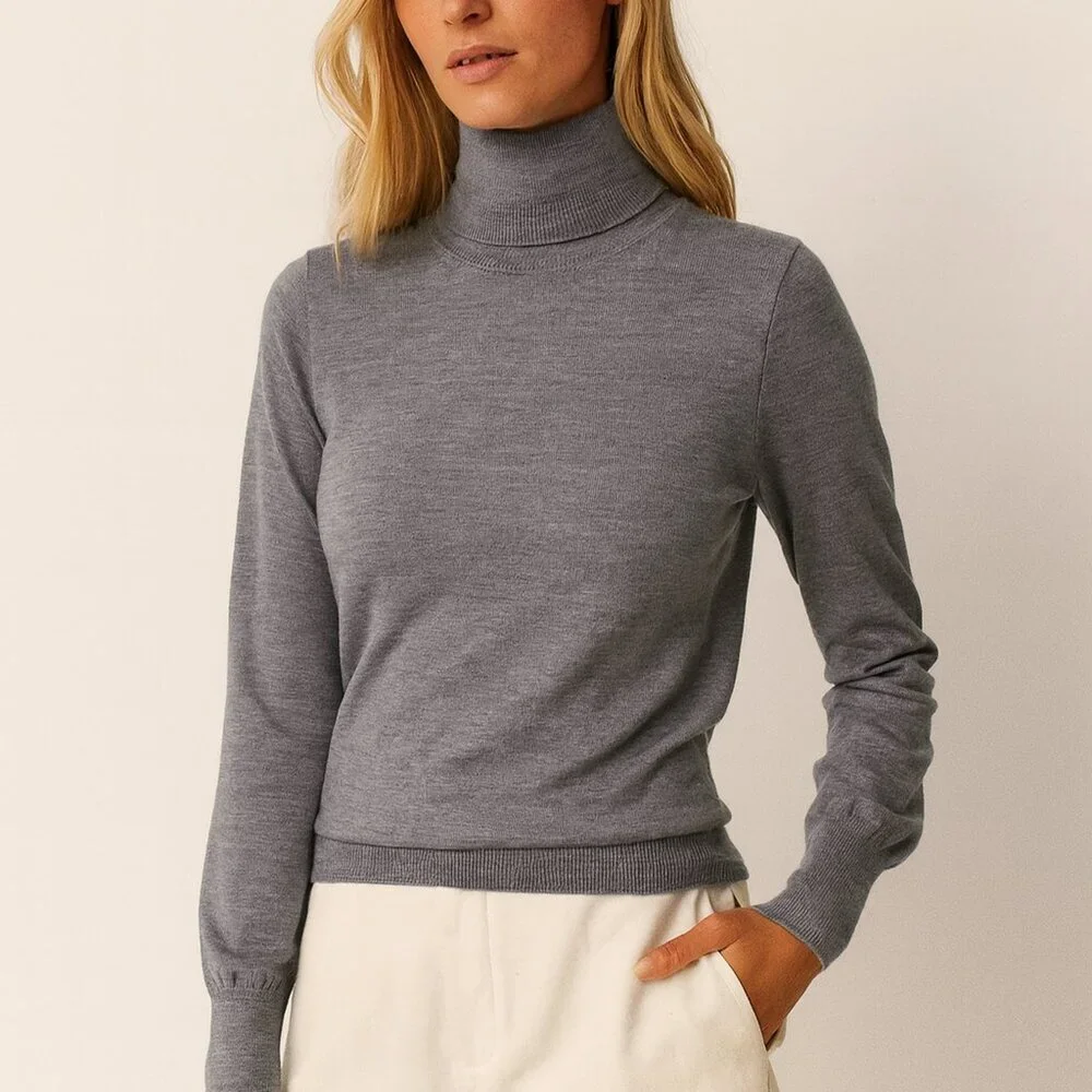 J. Crew Gray Merino Wool Turtleneck Sweater Classic‎ Preppy Wardrobe XS